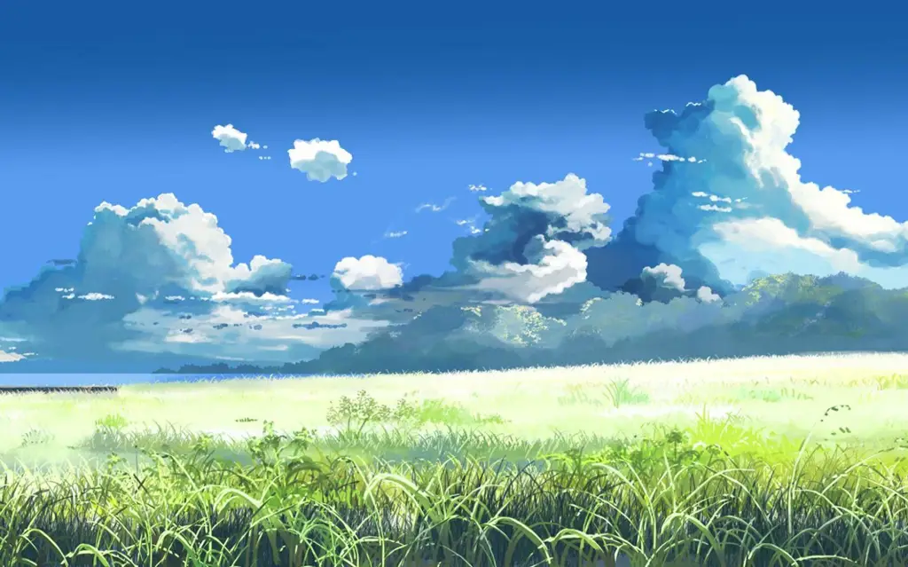 Gambar pemandangan alam yang indah dan damai, cocok untuk anime bertema iyashikei