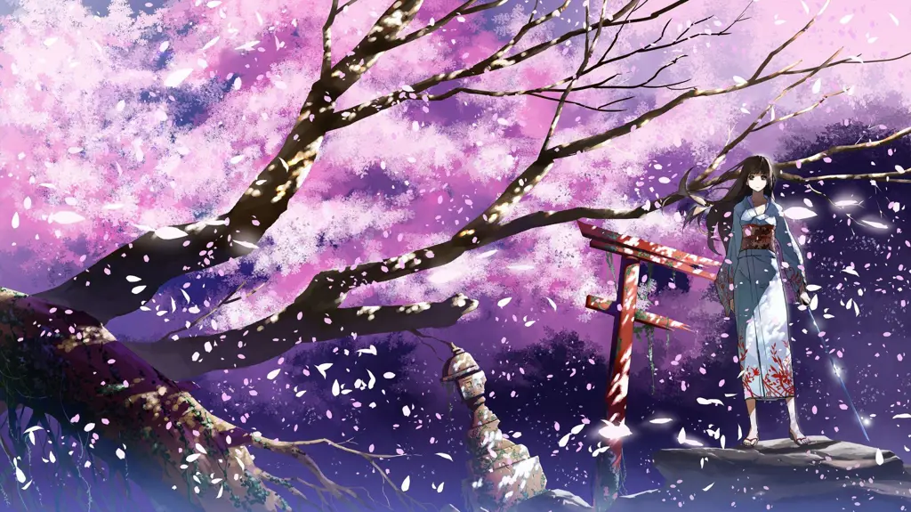 Keindahan alam dalam Anime Sono Hanabira (Ilustrasi) Pemandangan anime dengan bunga sakura yang indah