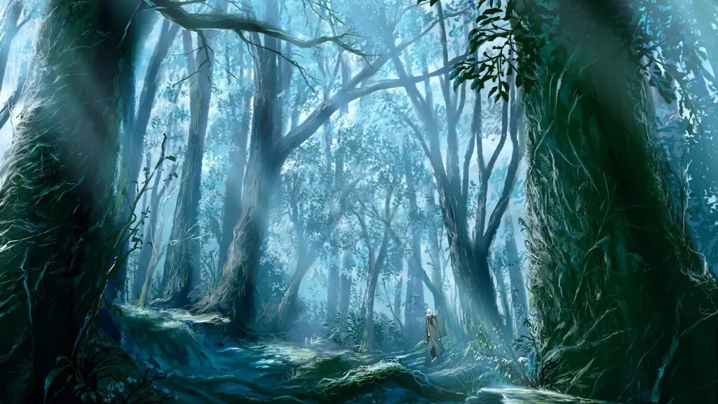 Pemandangan hutan anime yang indah dan menawan