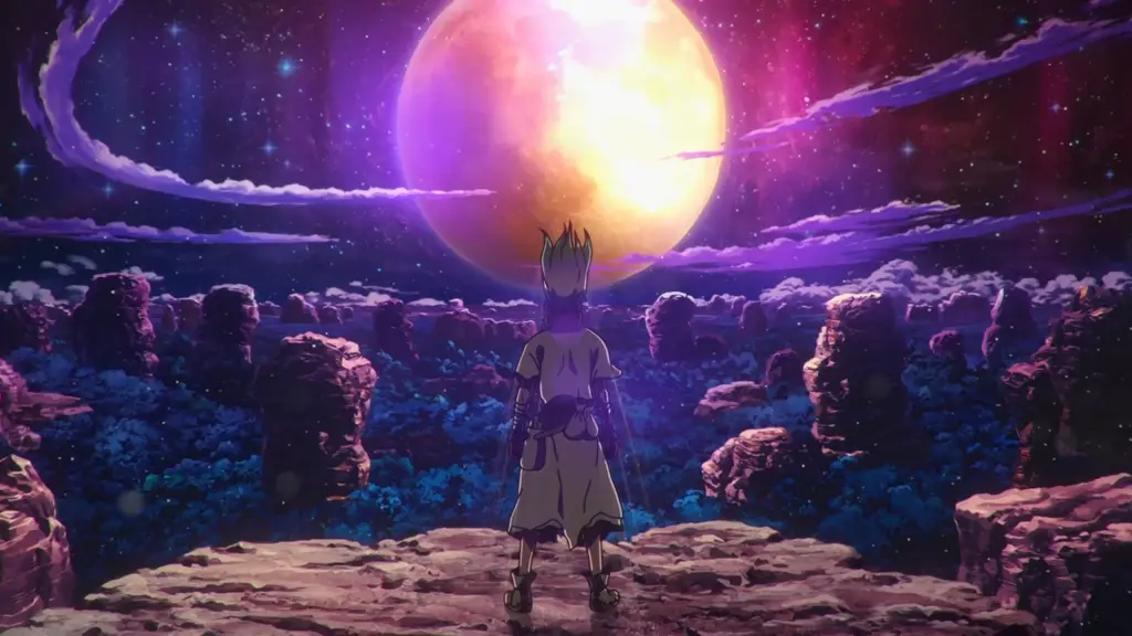 Pemandangan alam yang indah dalam anime Dr. Stone