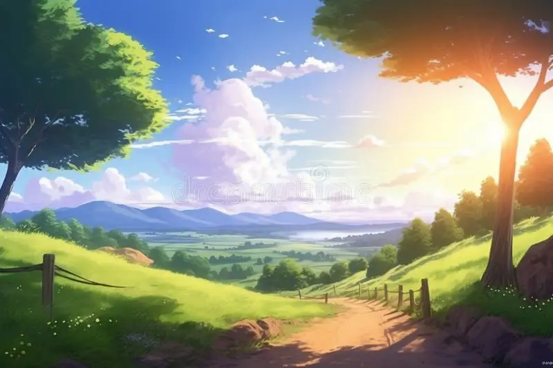 Pemandangan Anime Hill yang indah dan menenangkan