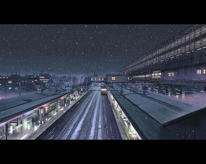 Gambar bunga sakura dalam anime 5 Centimeters Per Second.