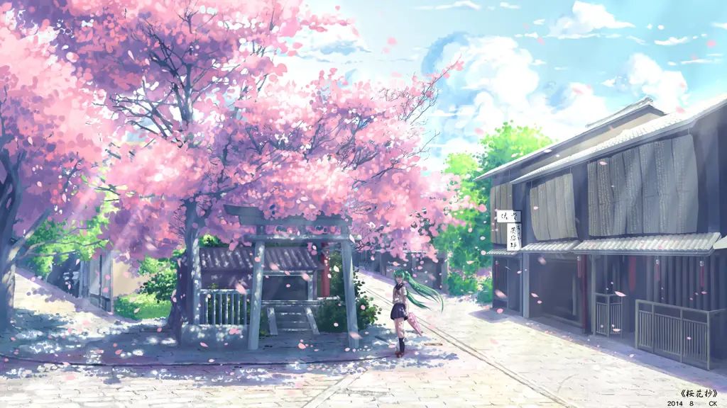 Keindahan Bunga Sakura sebagai Simbol Perpisahan Adegan anime dengan bunga sakura yang indah