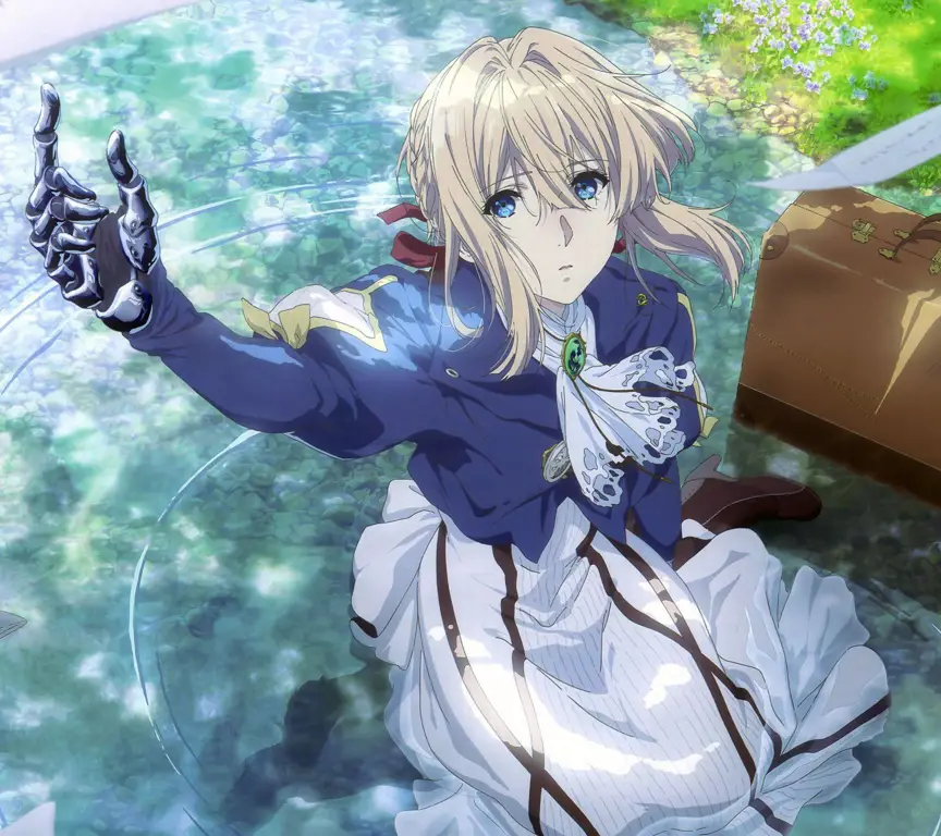 Violet Evergarden di tengah ladang bunga