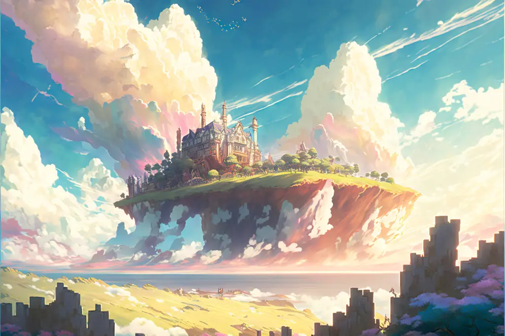 Keindahan dunia fantasi dalam Another World with My Smartphone Pemandangan dunia fantasi bergaya anime