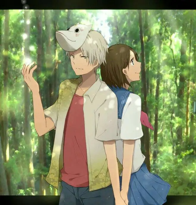 Pemandangan hutan dalam anime Hotarubi no Mori e