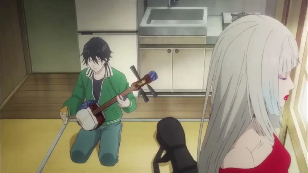 Gambar detail shamisen dalam Mashiro no Oto