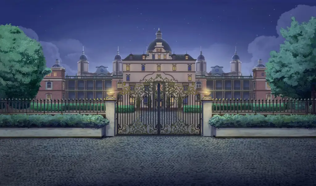 Gambar malam istana kekaisaran yang megah dalam anime