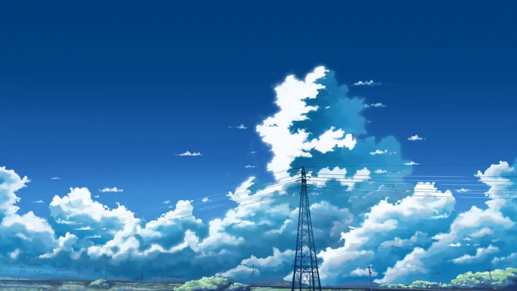 Pemandangan langit biru yang indah, khas anime Jepang.