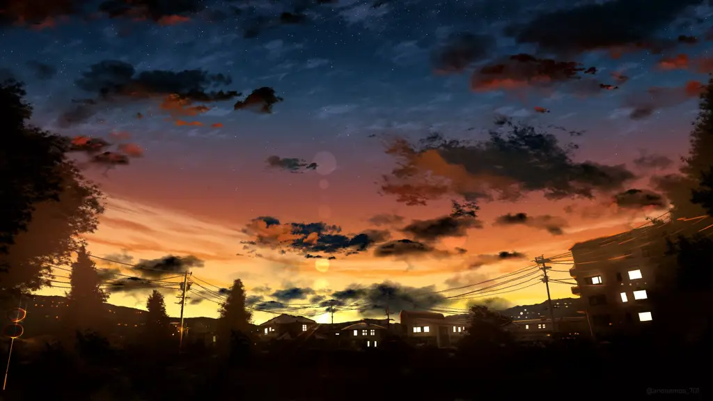 Pemandangan anime langit malam kota