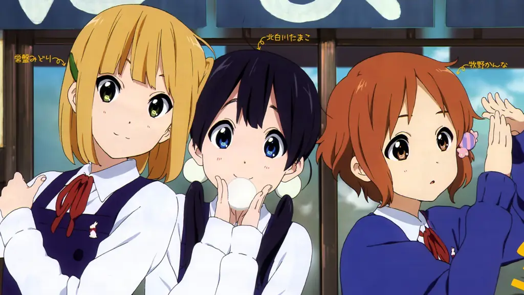 Pemandangan pasar tradisional Jepang yang indah dan ramai di anime Tamako Market