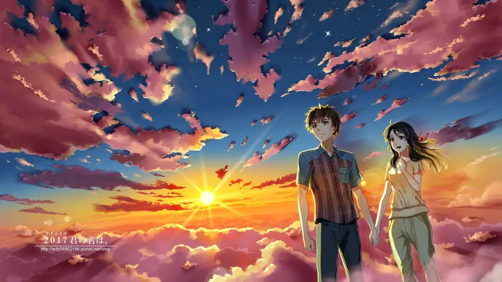 Pemandangan romantis dalam anime, seperti pemandangan matahari terbenam