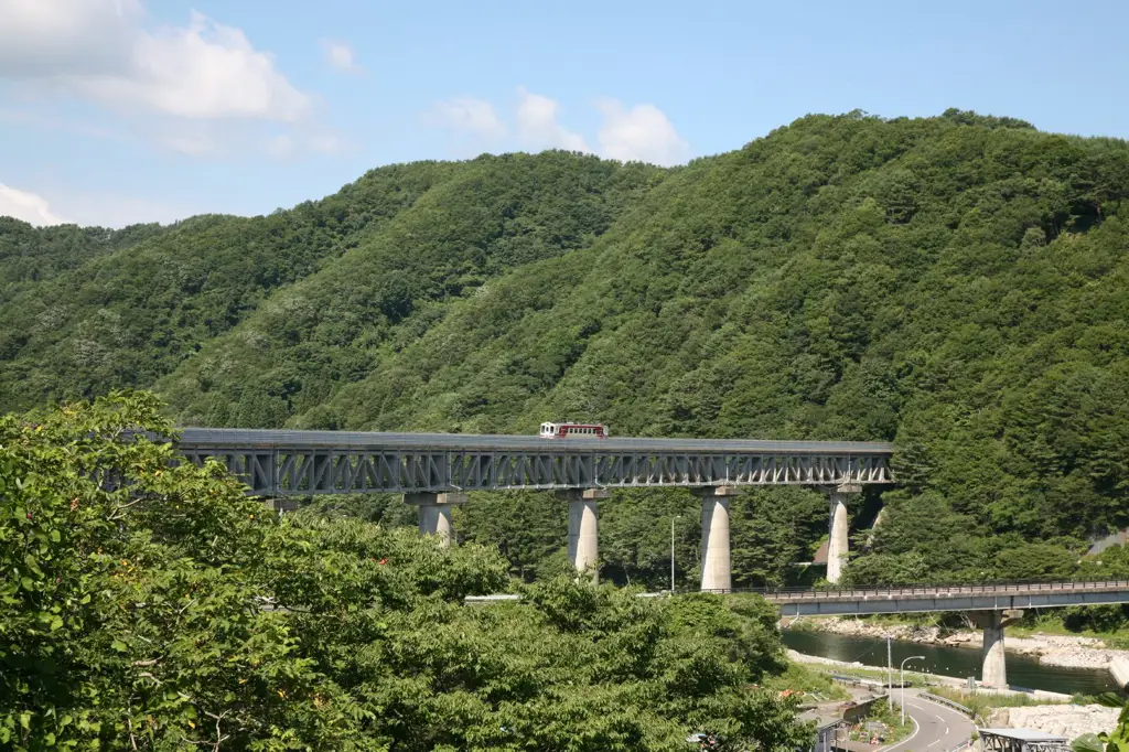 Pemandangan indah dari jendela kereta api di Jepang