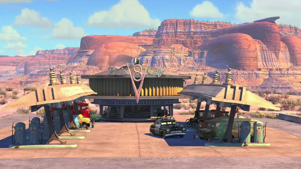 Pemandangan Radiator Springs, kota kecil tempat Lightning McQueen berpetualang