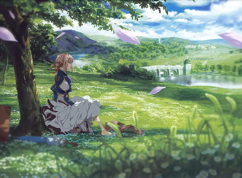 Gambar pemandangan indah dalam Violet Evergarden