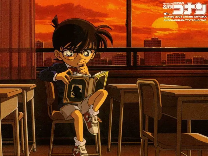 Gambar Conan Edogawa sedang memecahkan sebuah kasus