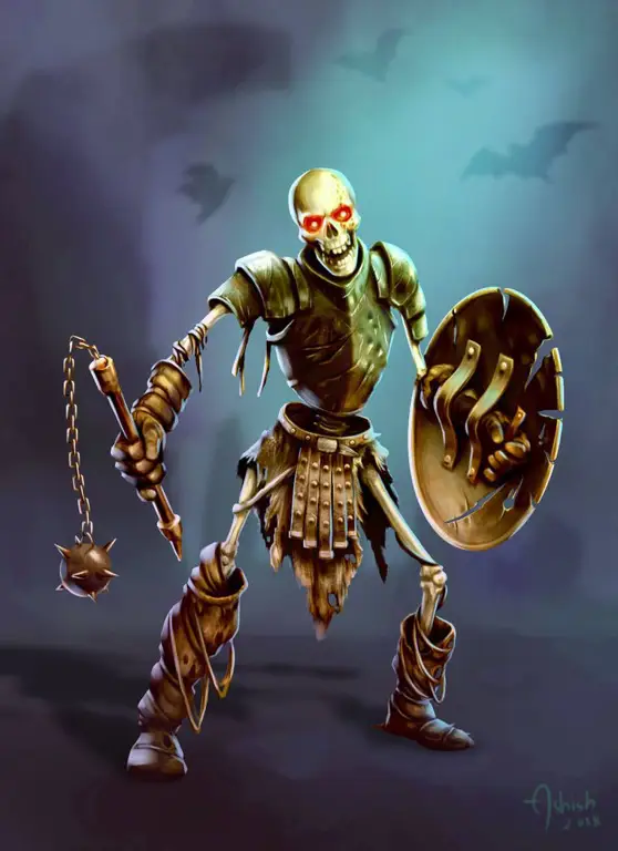 Ilustrasi warrior skeleton fantasi