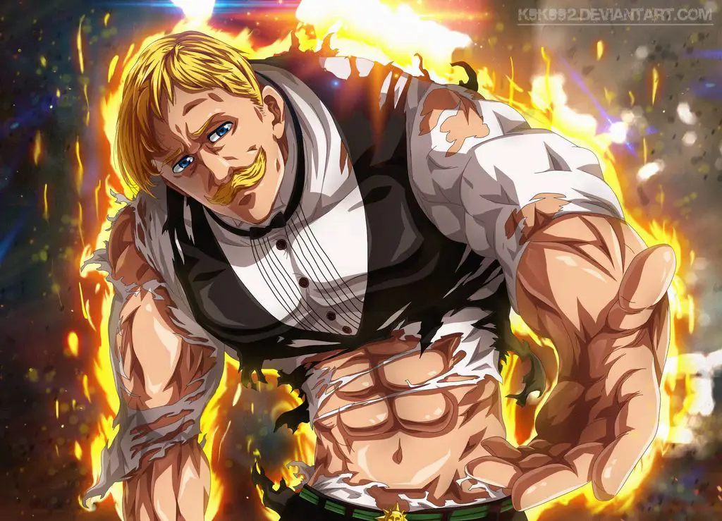 Escanor dalam wujud The One, memancarkan aura kekuatan yang luar biasa