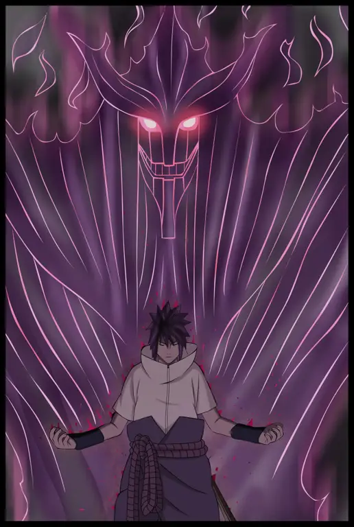 Sasuke menggunakan Rinnegan dan Susanoo