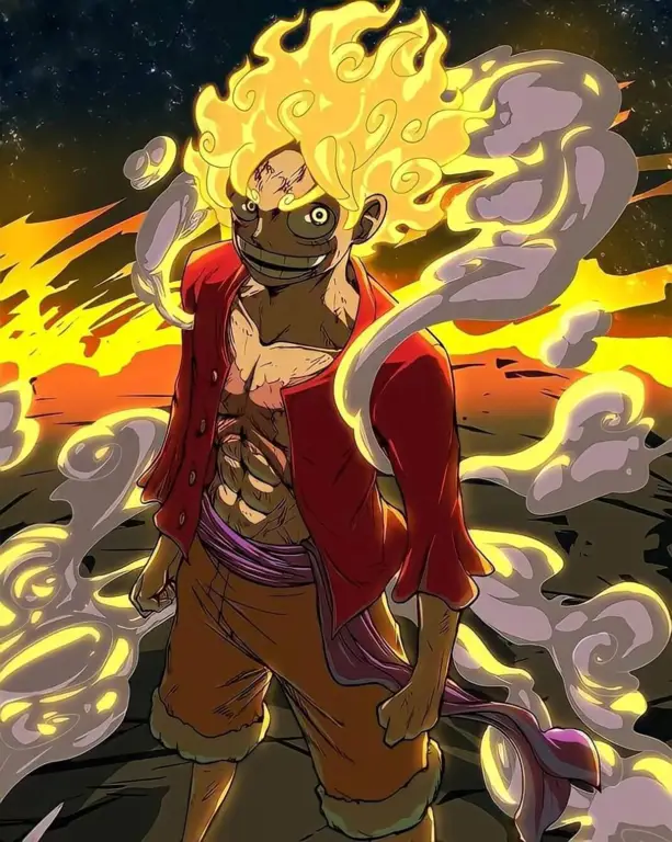 Luffy menggunakan Gear 5 melawan Kaido