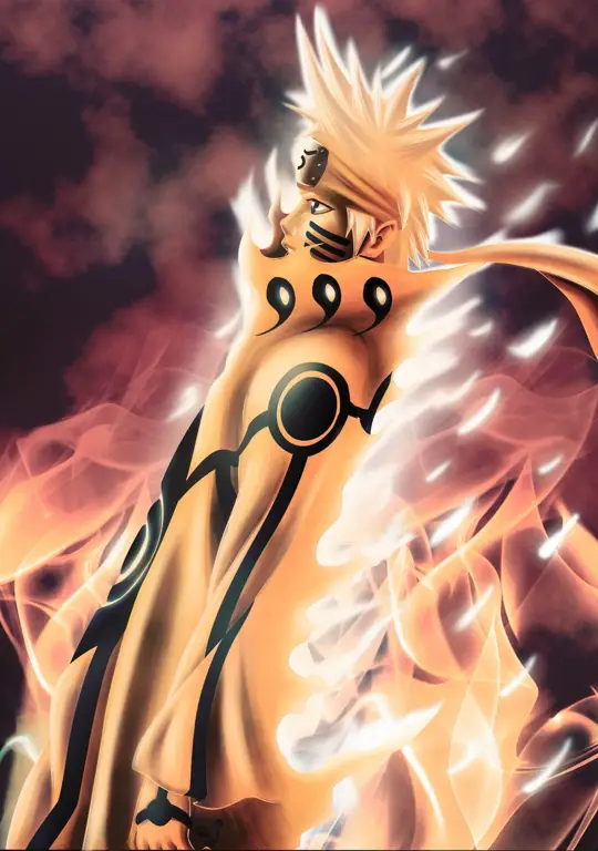 Kekuatan Kurama dalam Mode Bijuu Naruto Gambar Naruto dalam mode Bijuu, menampilkan kekuatan Kurama