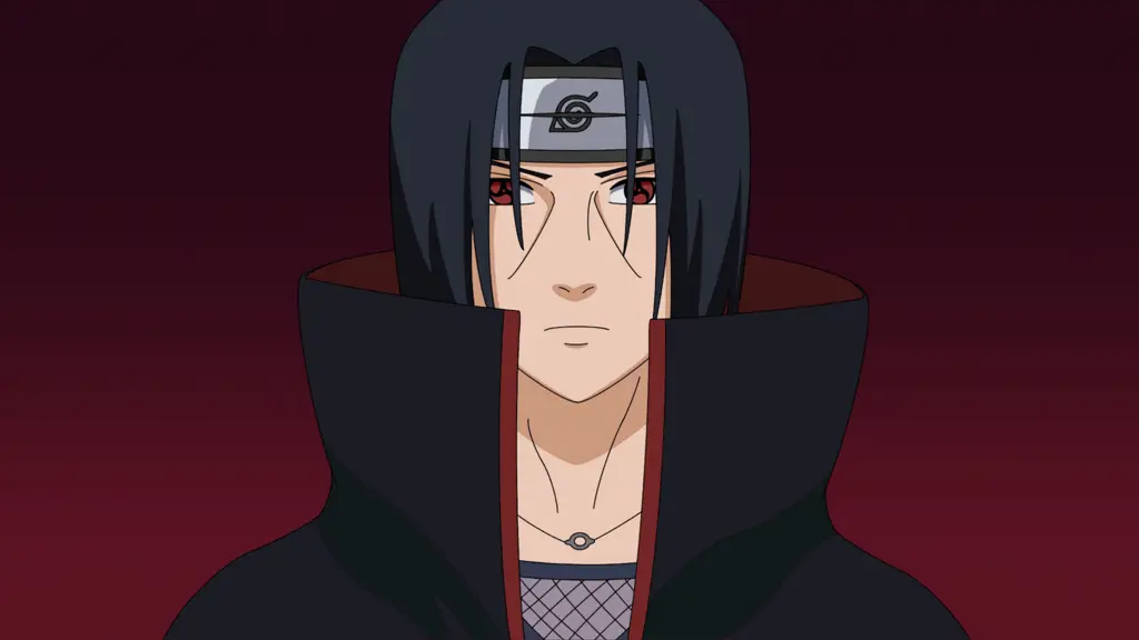 Gambar close-up Sharingan Itachi Uchiha