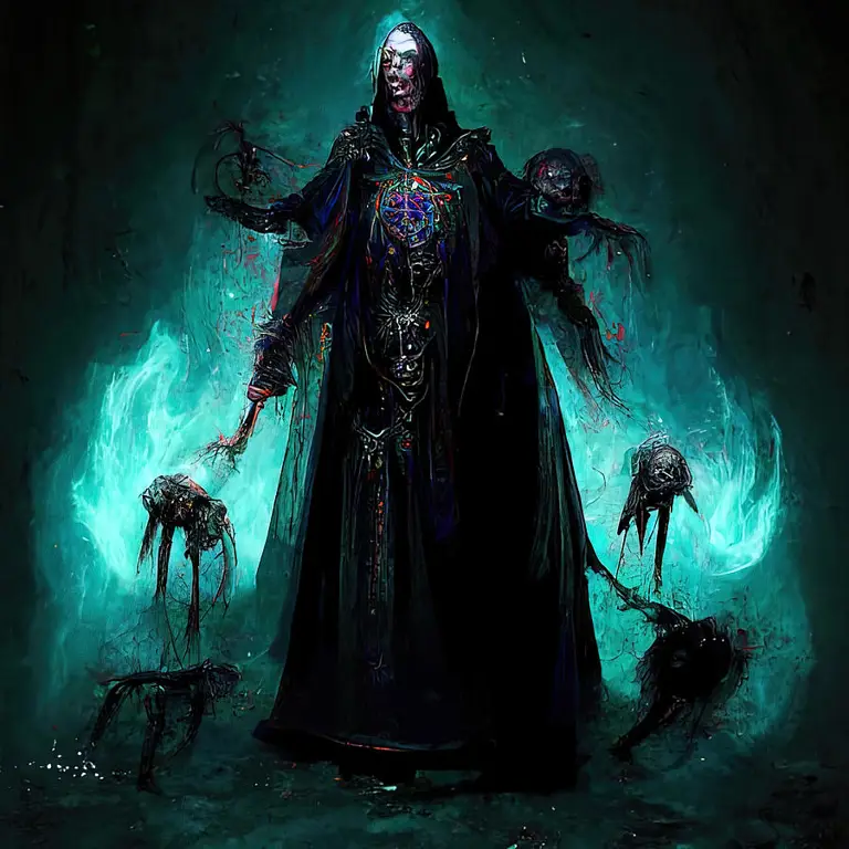 Ilustrasi Necromancer dengan kekuatan magis yang besar