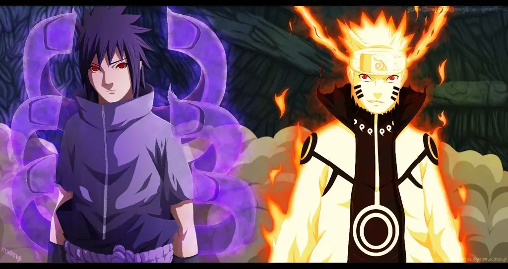 Naruto dalam Sage Mode melawan Susanoo Madara