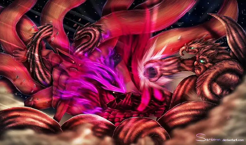 Naruto dalam Sage Mode melawan Susanoo Madara