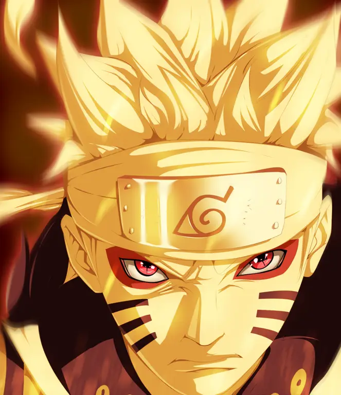 Naruto dalam mode Sage, close up