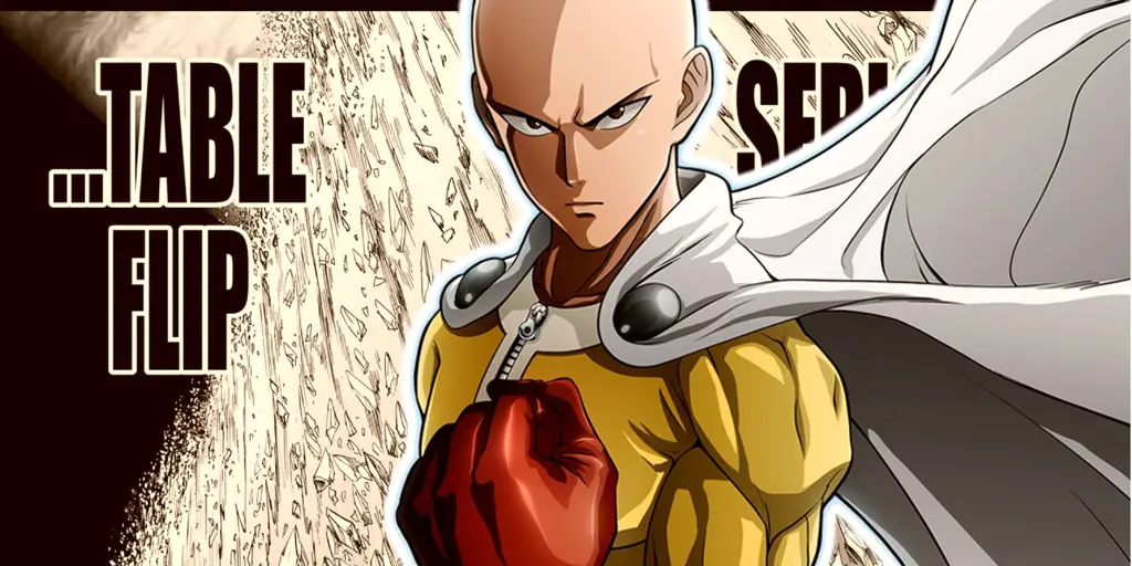 Gambar Saitama mengeluarkan pukulan serius