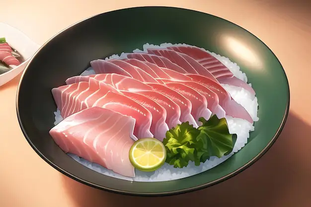 Karakter manga sedang memakan sashimi