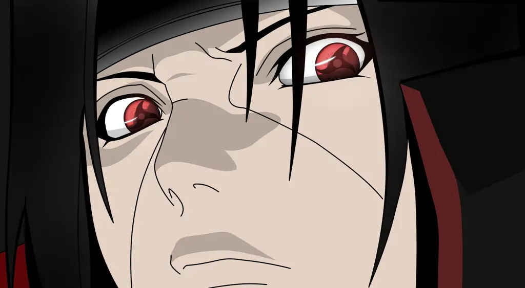 Gambar Itachi Uchiha dengan Sharingan-nya