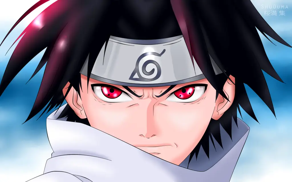 Sasuke Uchiha dengan Sharingan-nya yang aktif