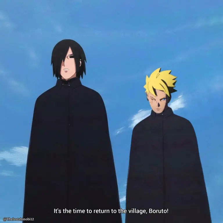 Boruto dan Sasuke dalam sebuah adegan pertarungan yang menegangkan.