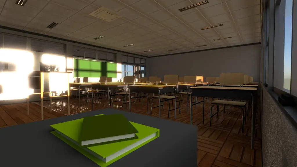 Gambar kelas sekolah bergaya anime yang dirender 3D