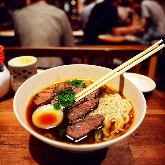 Semangkuk ramen fuuto yang lezat dengan topping melimpah