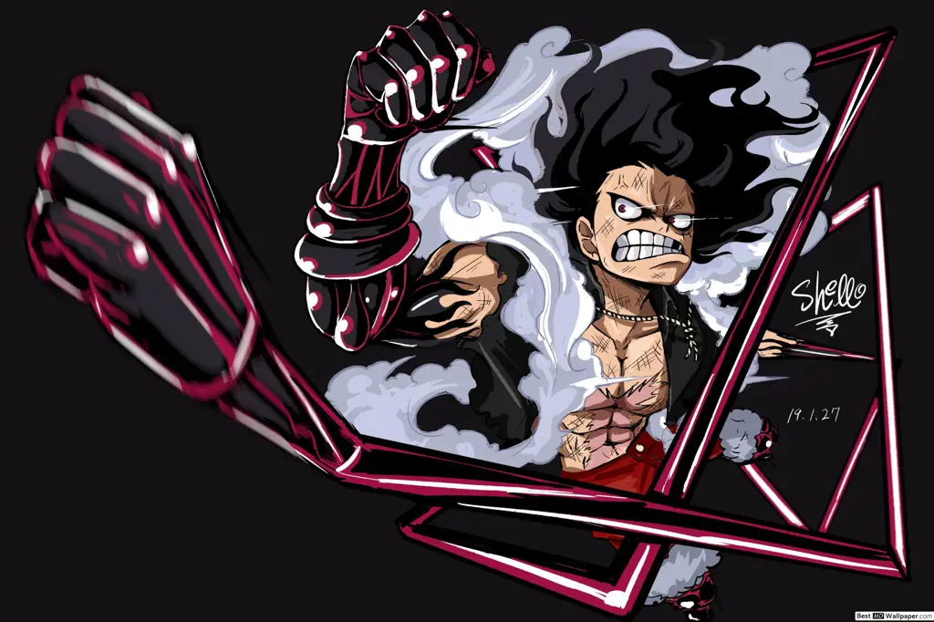 Karya seni Luffy Gear 4 Snakeman yang dinamis dan fleksibel