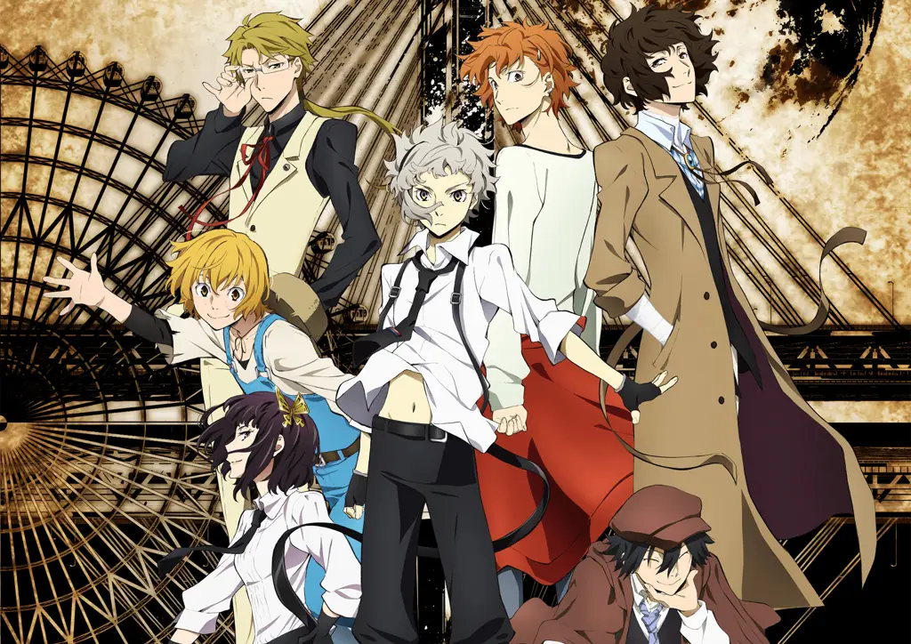 Gambar beberapa karakter Bungou Stray Dogs bersama