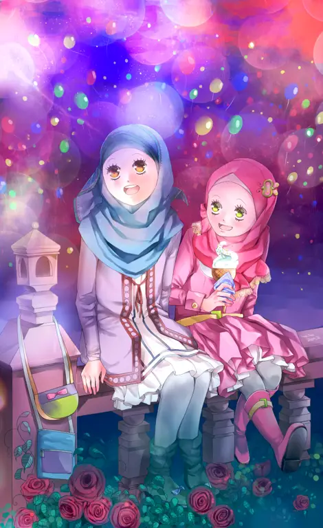 Gambar keluarga anime yang menggambarkan keluarga Islami yang harmonis