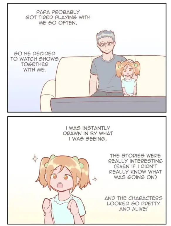Keluarga menonton anime bersama Penggemar anime sedang menonton bersama