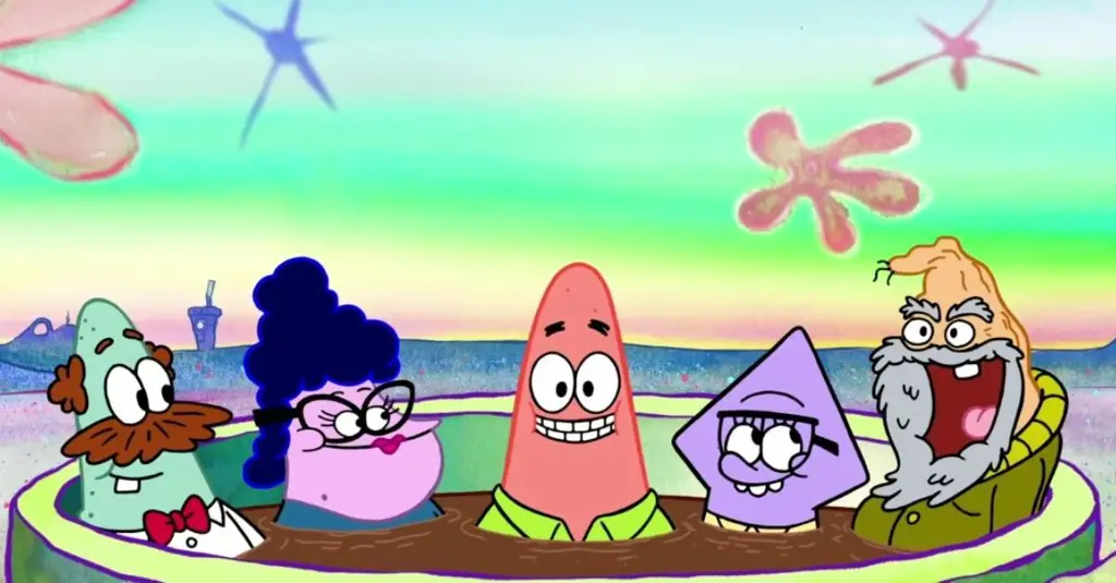 SpongeBob, Patrick, Squidward, dan Mr. Krabs bersama-sama