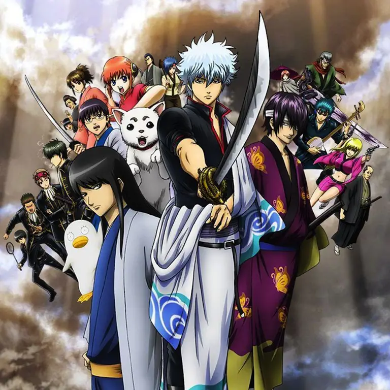 Keluarga Yorozuya yang kocak Gambar para karakter Gintama berkumpul