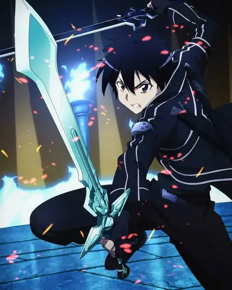 Gambar Kirito menggunakan dua pedang sekaligus