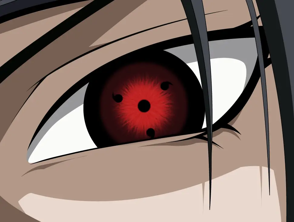 Gambar close-up Sharingan Itachi