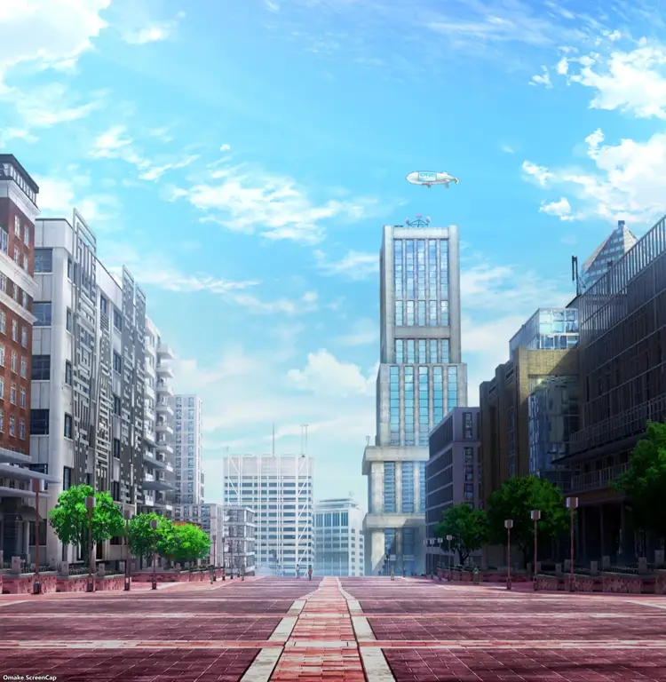 Pemandangan kota Academy City di anime Toaru Kagaku no Railgun