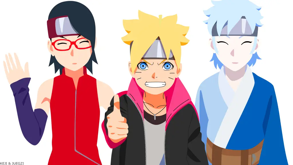 Boruto dan Tim 7 merayakan kemenangan mereka.