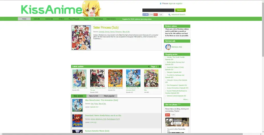 Cuplikan layar dari situs KissAnime