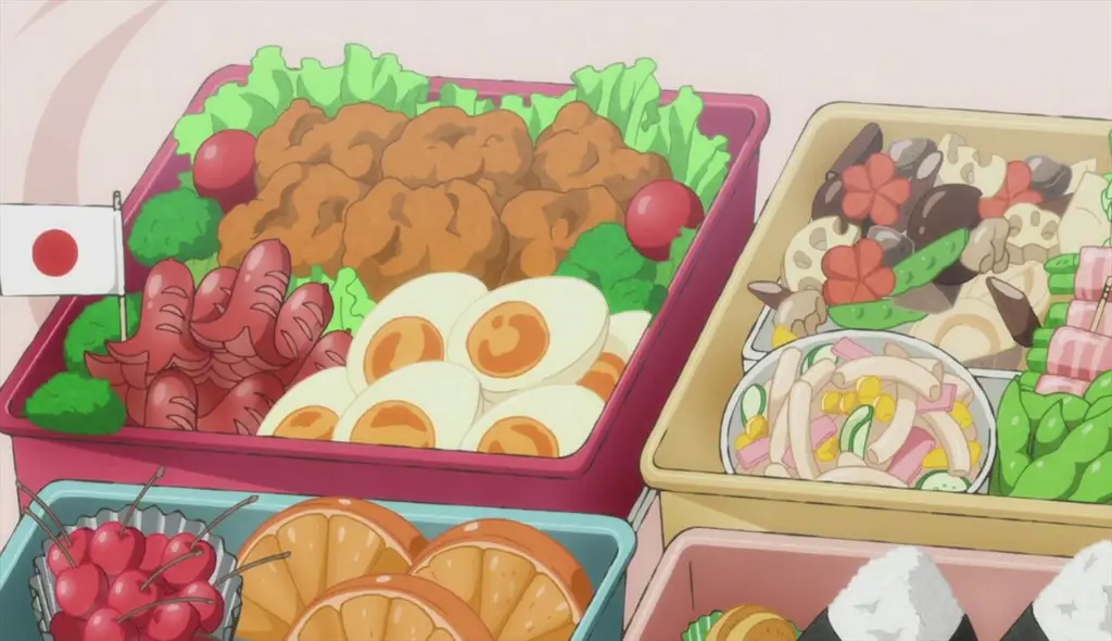 Kenikmatan Kuliner Gambar karakter manga menikmati makanan