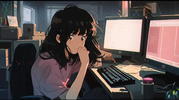 Seseorang menonton anime di laptop